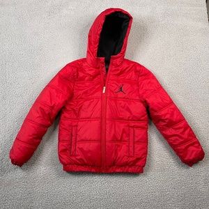 Nike Youth Air Jordan Puffer Jacket Coat Red Size L (12-13 yrs) With Hoodie